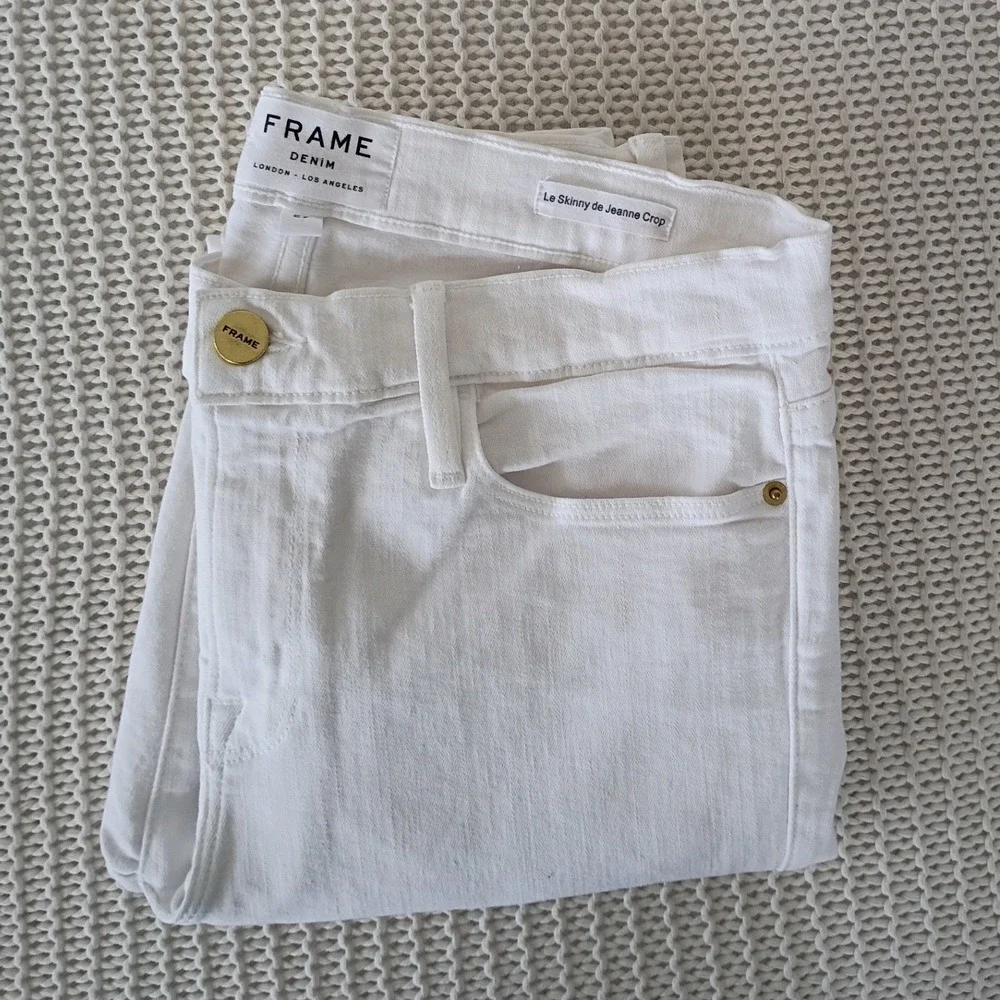 FRAME Le Skinny De Jeanne Crop Blanc White Jeans 27x27 USA Made Classic $228 - Picture 10 of 13